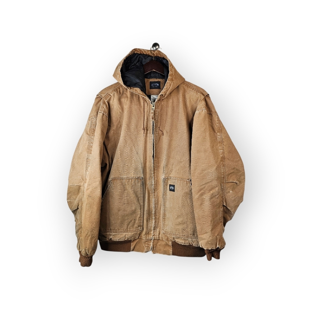 KEY Duck Canvas Hooded Work Jacket Insulated Lined Distressed - Picture 2 of 6